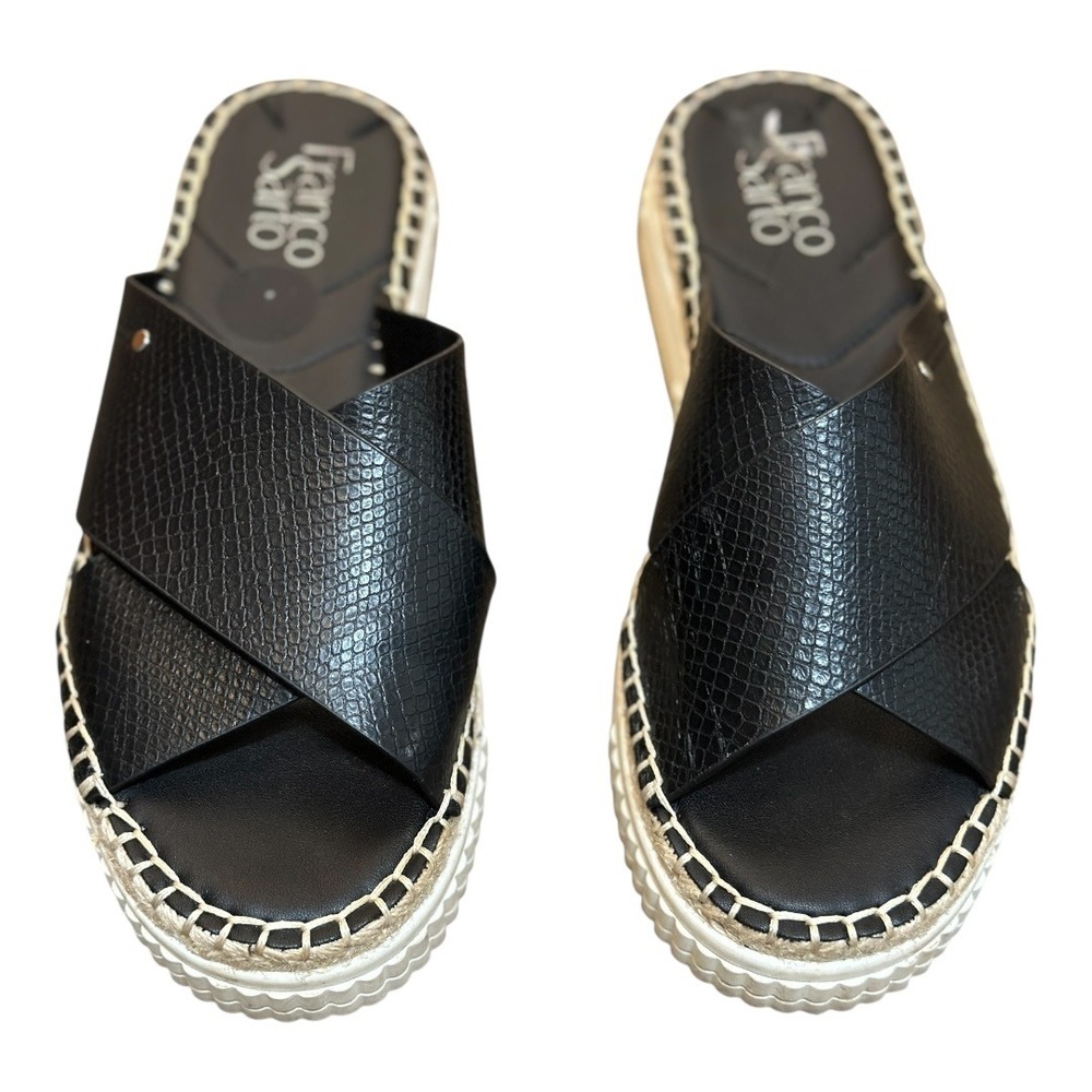 Franco Sarto Black Espadrille Platform Slide Sandals‎ Criss Cross Summer  7.5